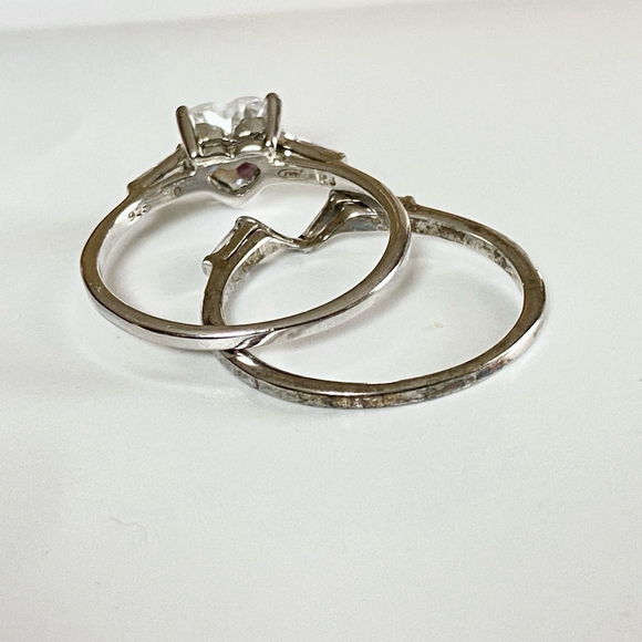 Vintage Avon RJ Sterling Ring Set Silver Heart Shape Zirconia Diamond Engagement - Picture 5 of 6